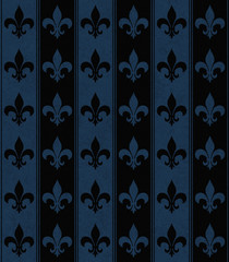 Black and Navy Blue Fleur De Lis Textured Fabric Background