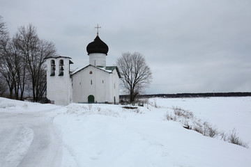 Russian winter. Vybuty Pogost near Pskov, Russia.