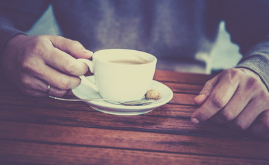 hands, cup of coffee, spoon