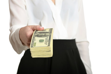  Woman holding money