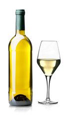 Wine glass and bottle isolated on white