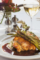 roast chicken with mushroom risotto in Port wine sauce