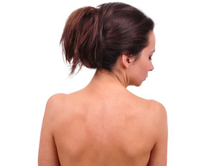 Young beauty nude women back, isolated on white