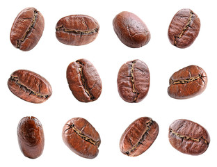 Collage of coffee beans isolated on white