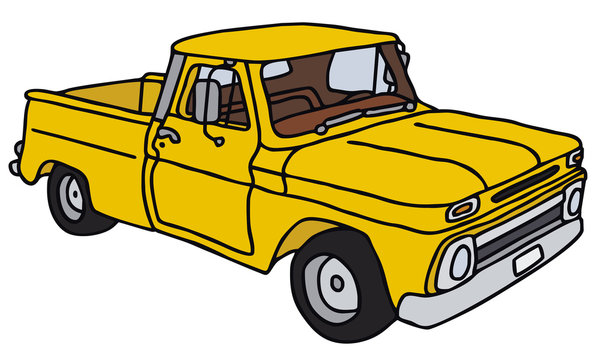 Hand drawing of an yellow pick-up Stock Vector | Adobe Stock