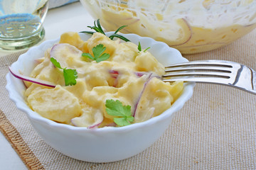 Fresh potato salad with mayonnaise