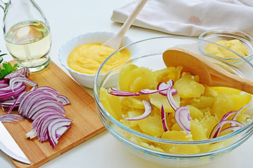 Potato salad with mayonnaise, home cooking