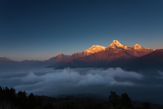 Fototapeta Himalaya Mountains View from Poon Hill 3210m at sunset