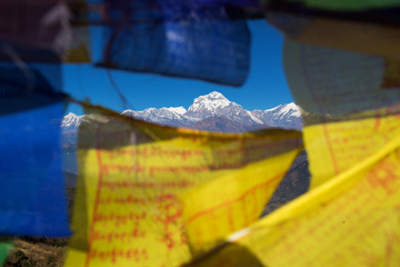 Buddhist prayer flags and The Himalayas
