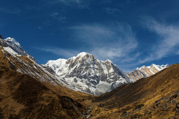 Obraz premium Annapurna South peack in the Nepal Himalaya - view from Annapurn
