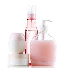 Cosmetic bottles isolated on white background