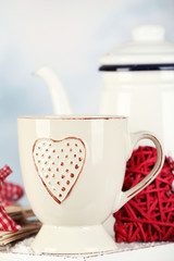 Winter composition with hot beverage on nature background