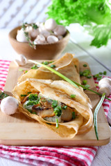 Pancakes with creamy mushrooms