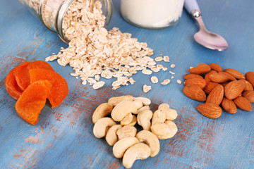 Healthy breakfast with dried fruits and nuts
