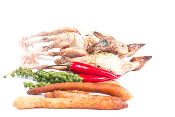 quail and spices Before cooking isolate on white