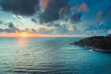 Scenic view of island during sunset