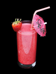 healthy glass of smoothies strawberry flavor on black background