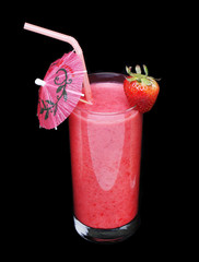 healthy glass of smoothies strawberry flavor on black background