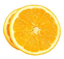 Juicy slices of orange isolated on white