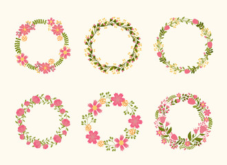 Cute vector wreath frames for wedding invitations