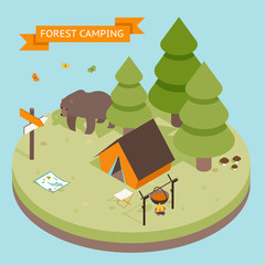 Isometric 3d forest camping icon