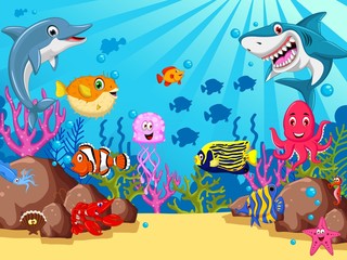 Fototapeta premium funny cartoon sea life for you design