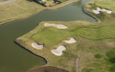 Aerial view over golf field