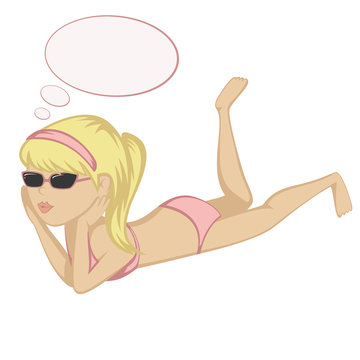 Lying on the beach - A cute blondie is sunbathing (blows kiss).