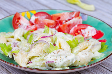 Creamy Pasta Salad with Celery and Red Onion