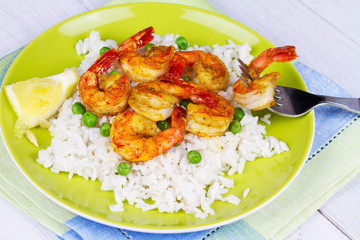 Shrimps with Rice and Peas