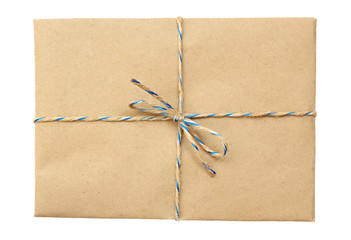 Vintage package  tied up with string isolated on a white backgro
