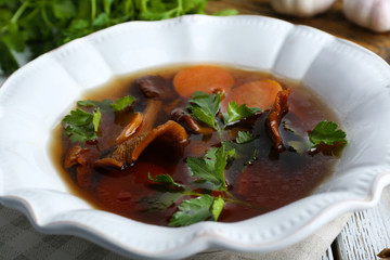 Mushroom soup, closeup