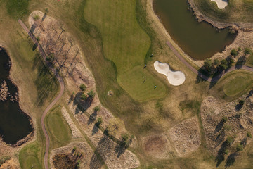 Aerial view over golf field