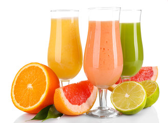 Fresh summer cocktails with fruits  isolated on white