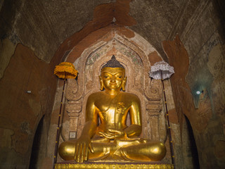 Golden Buddha Image inside Htilominlo Pagoda, Bagan, Myanmar