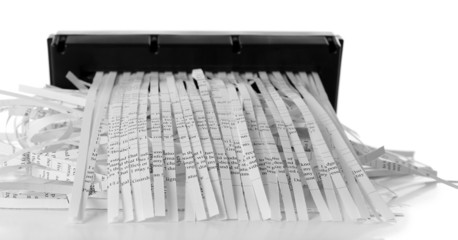 Strips of destroyed paper from shredder isolated on white