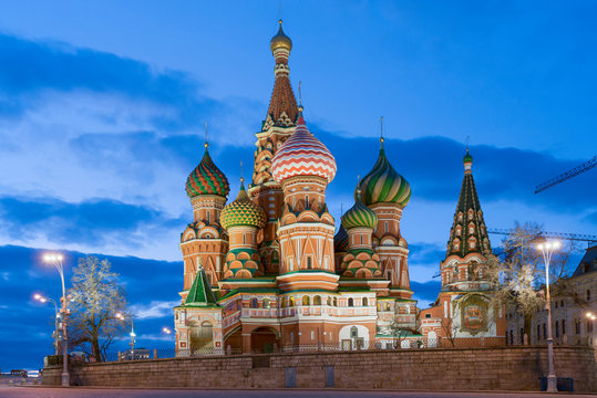 Saint Basil's Cathedral at night, Red Square, Moscow, Russia