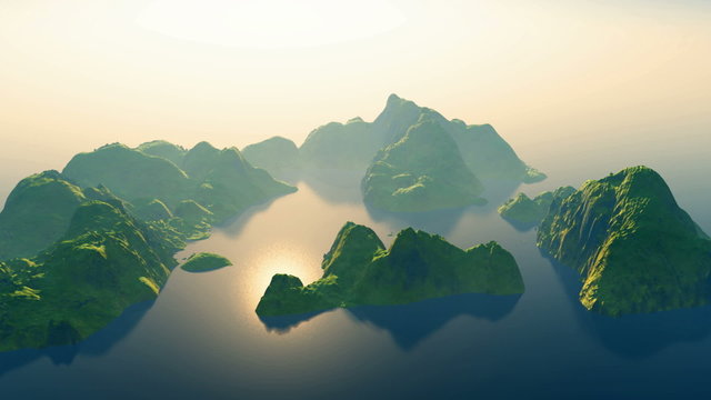 Aerial over a tropical archipelago