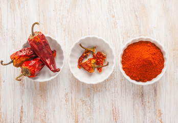 dry chilli pepper on a white wooden table