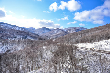 Fototapeta na wymiar powder snow mountain in Sapporo, Hokkaido Japan