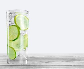 Ice. Summer drinks with ice, fresh berries, lemon and lime