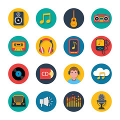Music icons set mobile round solid