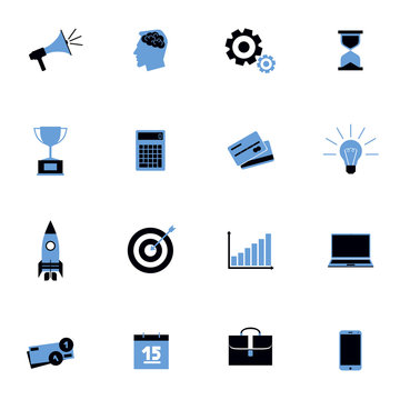 Black And Blue Business Icons Flat Set