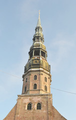 Fototapeta na wymiar Belfry of the St. Peter's Church in Riga.