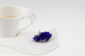 Tea  time  with Statice flower isolated on white