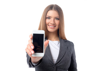 Businesswoman holding smartphone