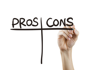 pros and cons words written by hand