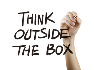 think outside the box words written by hand