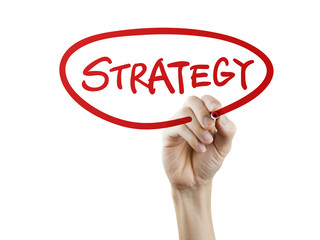 strategy word written by hand