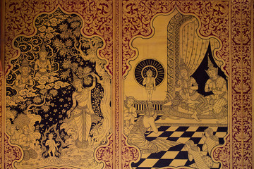 Ancient Thai pattern on wall in Thailand Buddha Temple